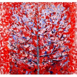 Pom de martie - pictură ulei pe celuloză, artist Cristina Marian